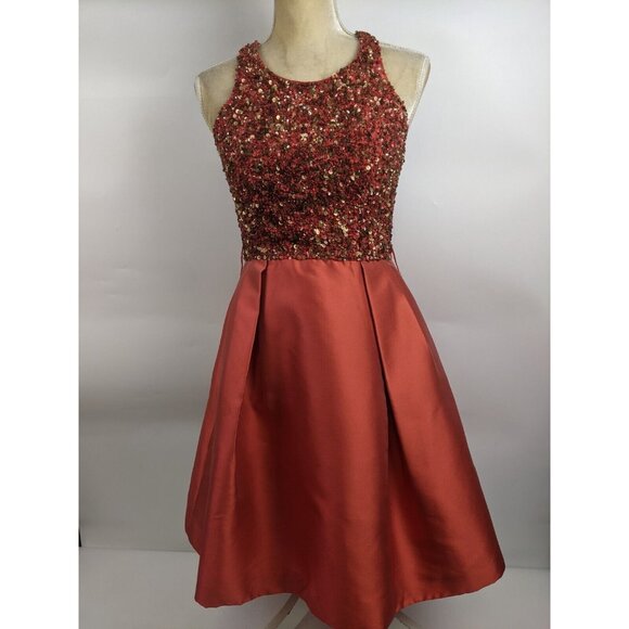 Theia Dresses & Skirts - Theia Sequin Top Cocktail Fit & Flare Party Dress Silk Size 2